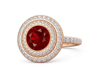 Ruby And Diamond Engagement Ring For Womens and Girls in 18k Solid Gold / July Birthstone Anniversary Gift Ring/ christmas gift