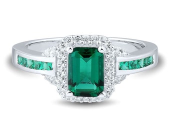 Bague Or Blanc 18K Avec émeraude Naturelle Et Diamants - 2,88 Ct - Taille 53 - Neuf étiqueté