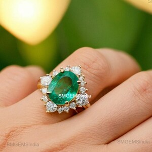 Oval Zambian Emerald and Diamond 14K Gold Engagement Ring