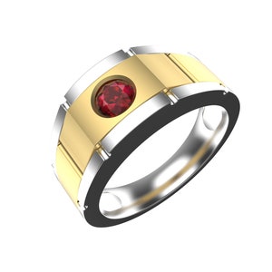 Ruby Solitaire Men&#39;s Ring In 14k Solid Gold / Men&#39;s Anniversary Wedding Gift Ring / Ring For Him