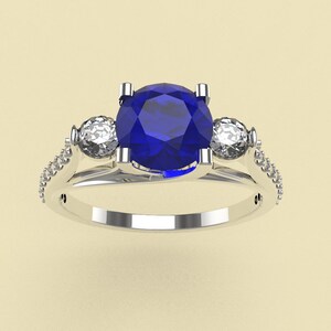 Blue Sapphire And Diamond Engagement Ring in 18k Solid Gold / Anniversary Gift Ring / Wedding Ring/ christmas gift