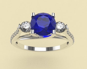 18k Gold Blue Sapphire Engagement Ring with Diamond Accents