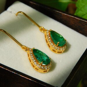 Emerald Diamond Dangle Earrings: 14k Gold Pear Teardrop Women Earrings For Women And Girls