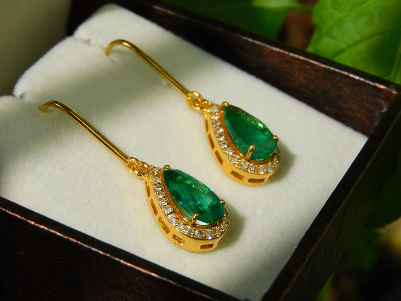 Emerald Diamond Dangle Earrings: 14k Gold Pear Teardrop Women Earrings For Women And Girls