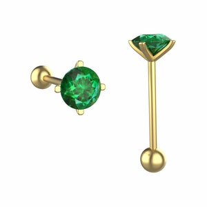 May Birthstone Round Cut Natural Emerald Piercings For Women And Girls / Anniversary Wedding Christmas Gift Piercings ( single piece )