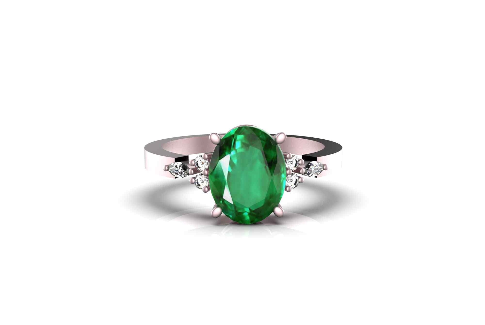 Genuine Emerald and East-West Set Natural Baguette Diamond Ring in real  yellow gold (GR-5213)