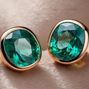 Cushion Shape Natural Emerald Stud Earrings / 14K Solid Gold Women Gift May Birthstone Earring / Gift For Her
