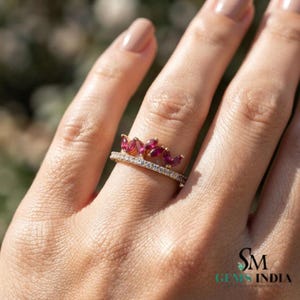 Natural Ruby Ring in 18K Rose Gold, Ruby And Diamond Band
