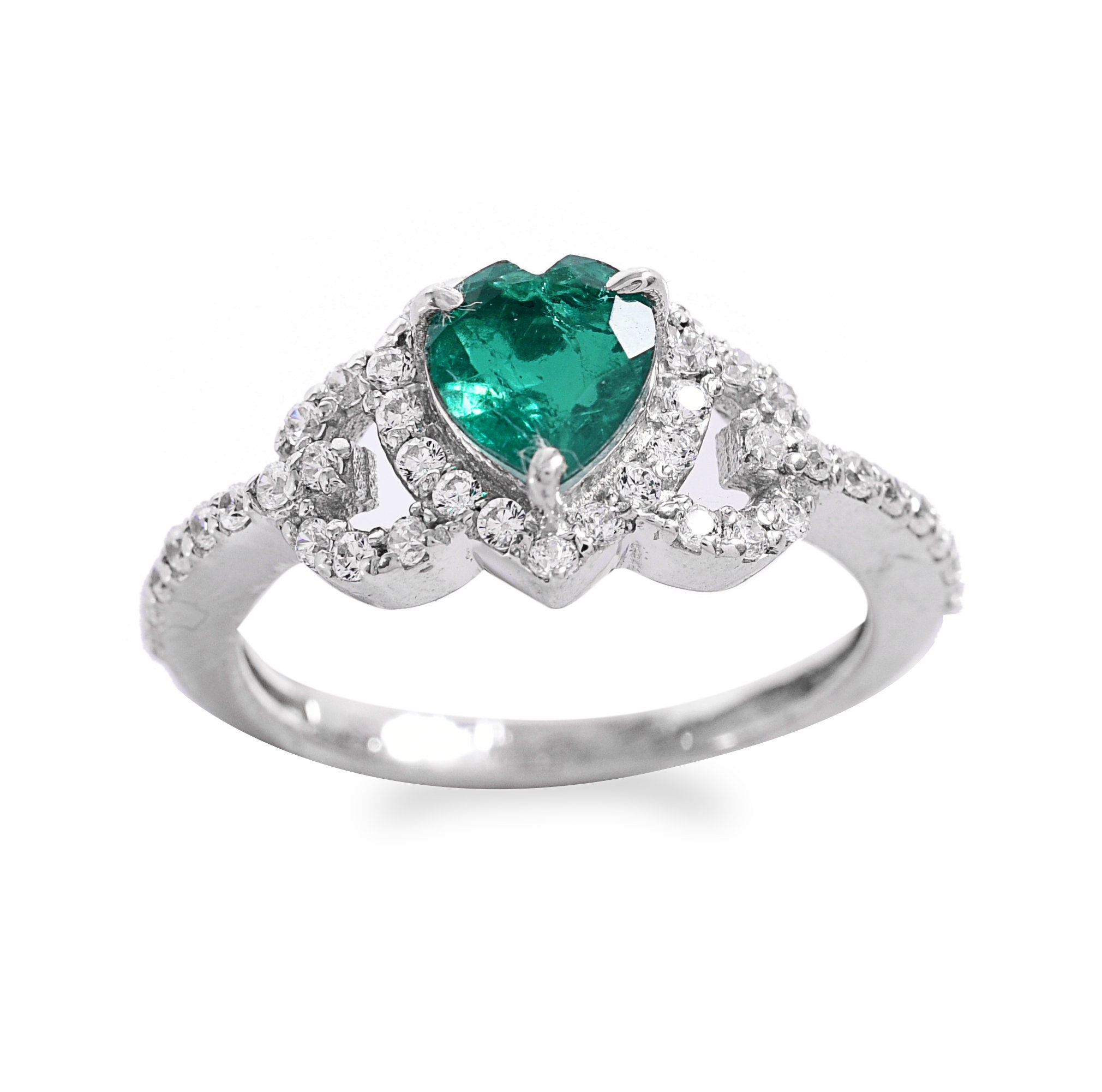 Heart Shape Emerald and Diamond Ring / 14k Gold Engagement - Etsy