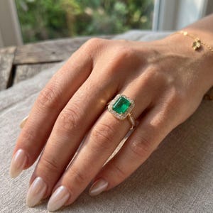 Natural Emerald Ring / Australian Diamonds Ring for Womans and Girls in 14k Solid Gold / Anniversary Wedding Art Deco Gift Ring