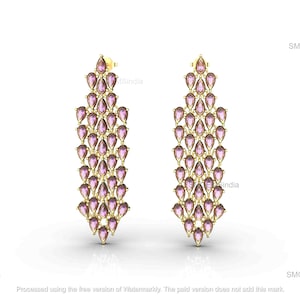 Luxurious Lab Grown Pink Sapphire Earrings in Solid Gold - Big, Elegant Dangle Drops