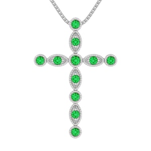 Cross Emerald Pendant in 14k Solid Gold / Natural Zambian Emerald Cross Pendant / Gold Valentine&#39;s Day Pendant Gift
