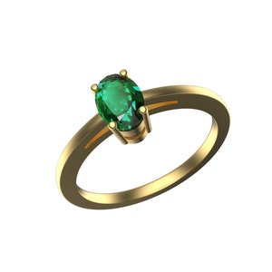 Gold Oval Emerald Solitaire Ring For Engagement Wedding For Women And Girls / Anniversary Gift Ring