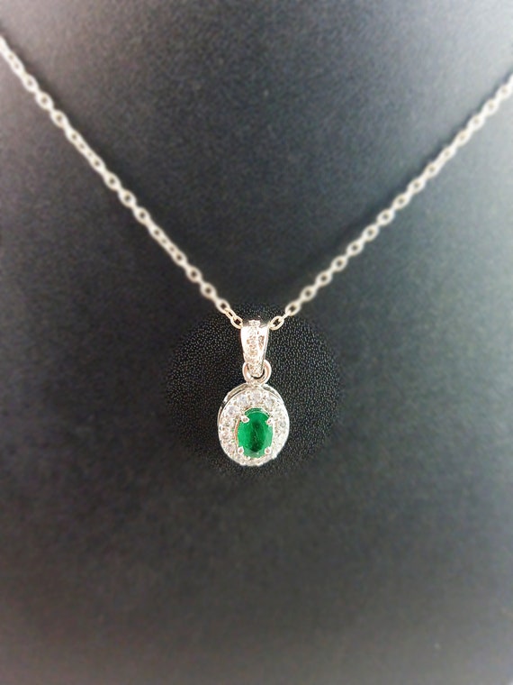 Natural Certified Emerald And Diamond Pendanr / 14k Gold Emerald Pendant / Wedding Necklace For Womans / Oval Emerald Pendant