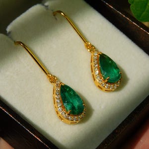 Emerald Diamond Dangle Earrings: 14k Gold Pear Teardrop Women Earrings For Women And Girls