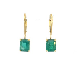 Emerald Cut Natural Emerald Dangle Earrings For Women And Girls In 14k Solid Gold / Daily Wear Solitaire Women Earrings