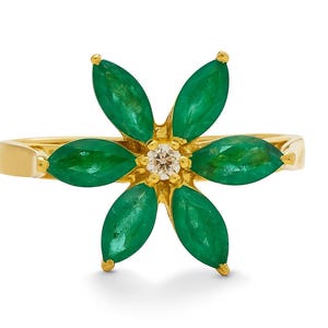Flower Shape Natural Emerald And Diamond Ring For Womens and Girls  / 14k Solid Gold Gemstone Ring/ christmas gift