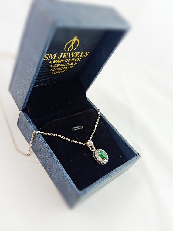 Natural Certified Emerald And Diamond Pendanr / 14k Gold Emerald Pendant / Wedding Necklace For Womans / Oval Emerald Pendant