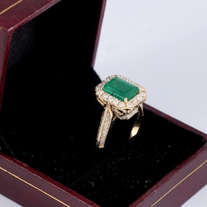 Natural Emerald Ring / Australian Diamonds Ring for Womans and Girls in 14k Solid Gold / Anniversary Wedding Art Deco Gift Ring