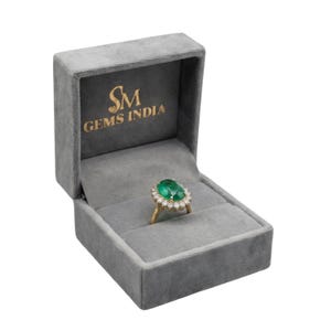 Natural Emerald Ring, 2.20 Carat Oval, Diamond halo, 14k Gold May Birthstone Anniversary Gift Ring