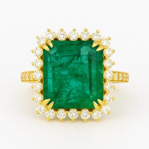 Zambian Emerald and Diamond 14k Gold Engagement Ring