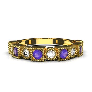Natural Blue Sapphire And Diamond Wedding Band For Womens And Girls / 14k Solid Gold Band / Valentine Day Gift Ring