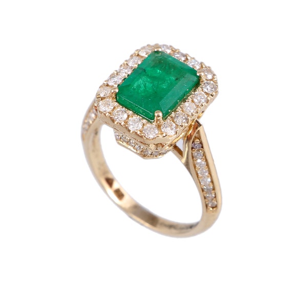 Natural Emerald Ring / Australian Diamonds Ring for Womans and Girls in 14k Solid Gold / Anniversary Wedding Art Deco Gift Ring