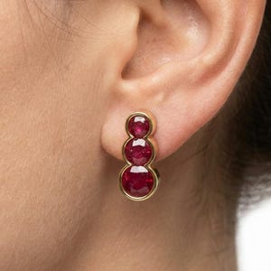 14k Gold Round Ruby Dangle Earrings - July Birthstone Women Earrings Anniversary Wedding Gift Earrings