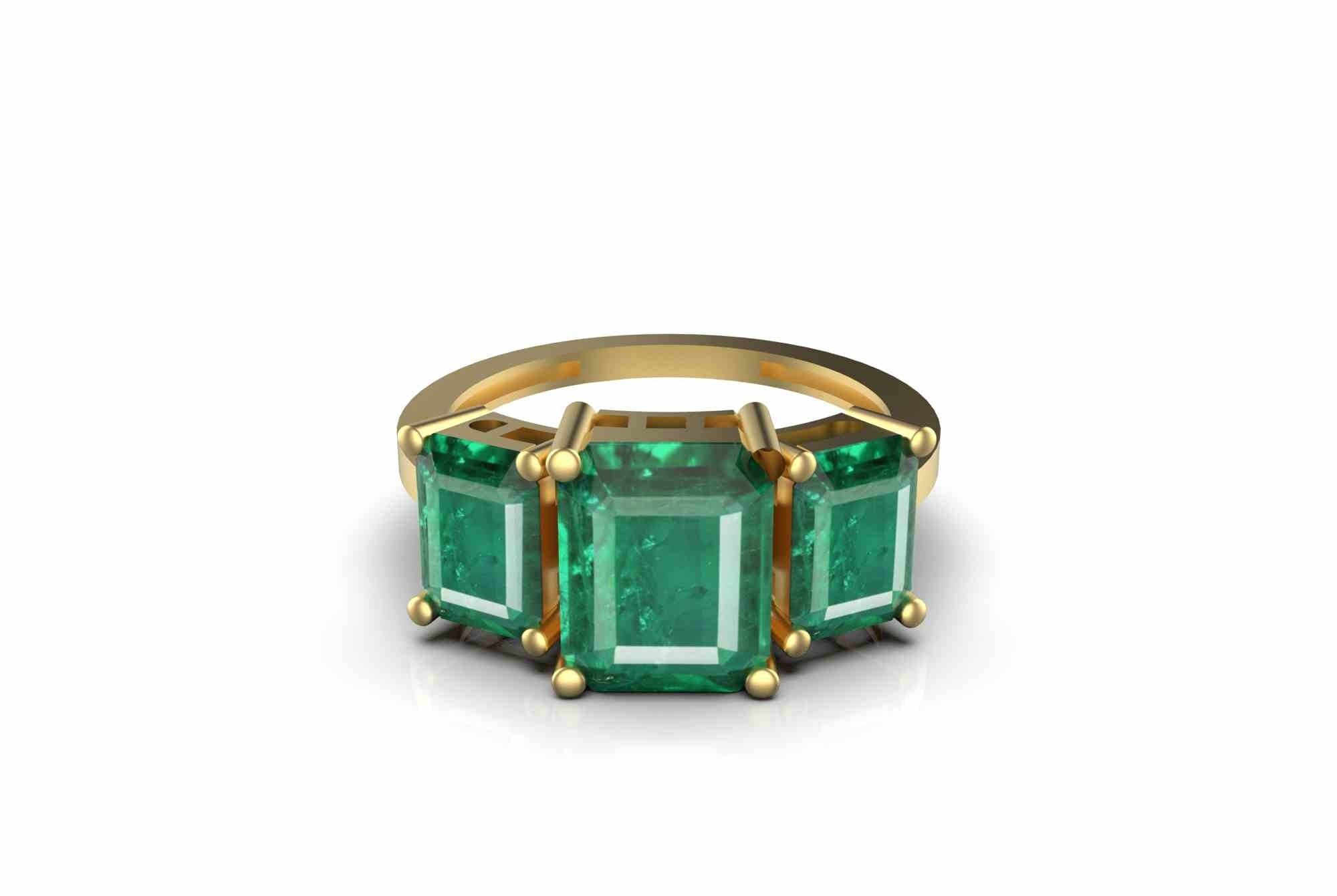 Emerald Cut Natural Emerald Engagement Ring For Women And Girls In 14k Solid Gold / Best Anniversary Wedding Christmas May Birthstone Ring