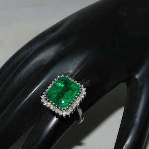 Octagon Emerald and Diamond 18k Gold Engagement Ring - Zambian Gem