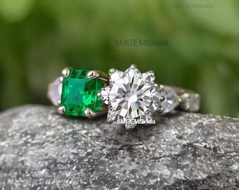 Emerald and Diamond 14k Gold Engagement Ring: May Birthstone