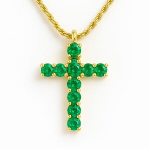 Cross Emerald Pendant in 18k Solid Gold / Natural Zambian Emerald Cross Pendant / Christmas Gift Pendant/ christmas gift