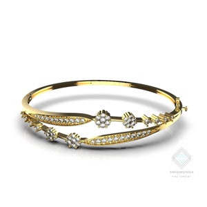 Natural Diamond Bangle Bracelet For Women And Girls In 14k Solid Gold , Gift Diamond Bracelet