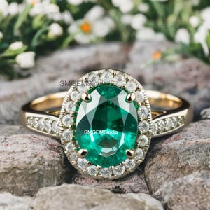 Zambian Emerald and Diamond Ring: 18k Gold May Birthstone Engagement Ring