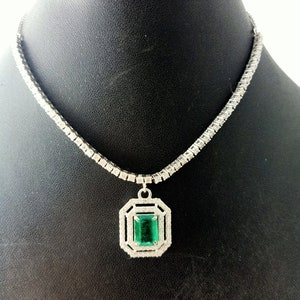 18k Solid Gold Real Emerald and Diamond Art Deco Choker