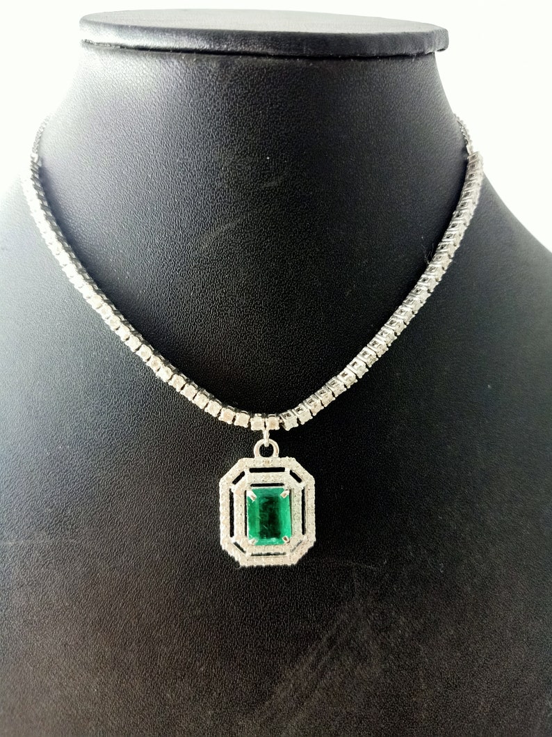 18k Solid Gold Real Emerald and Diamond Art Deco Choker
