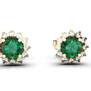 Round Natural Emerald Stud Earrings For Women And Girls / 14k Solid Gold Zambian Emerald Stud Earrings / Women Gift Earrings