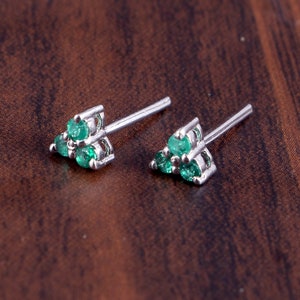 14K Natural Emerald Earrings  Studs For Womans  / Mini Emerald Earrings For Girls / Anniversary Gift For Her/ christmas gift