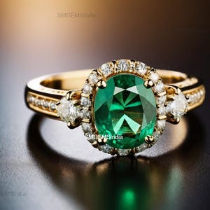 Emerald and Diamond Engagement Ring: 18k Gold May Birthstone