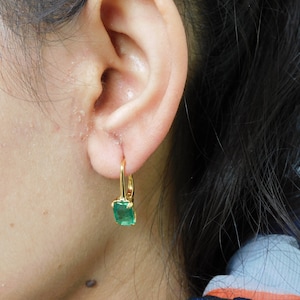 3 Carats Natural Emerald Earrings For Women and Girls / 14k Gold Emerald Earrings / May Birthstone Earrings