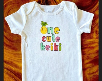 Baby Onesies. Funny Baby Onesies. Baby Bodysuit/Snap Bottom - One Cute Keiki (Child) - Cute Kawaii Style Pineapple - Hawaii - Onesie