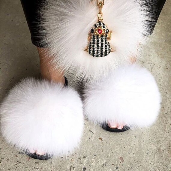 white fluffy sandals