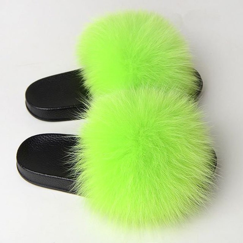 green fluffy slippers