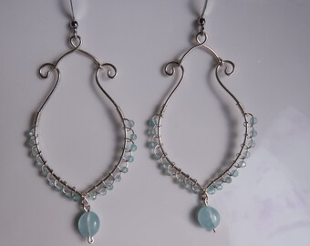 Handmade Aquamarine earrings, Blue gemstone earrings, Aquamarine silver earrings