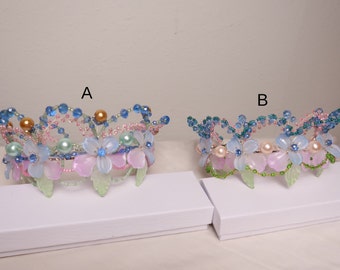 Couronne de fleurs en verre bleu, diadème floral, accessoires pour cheveux