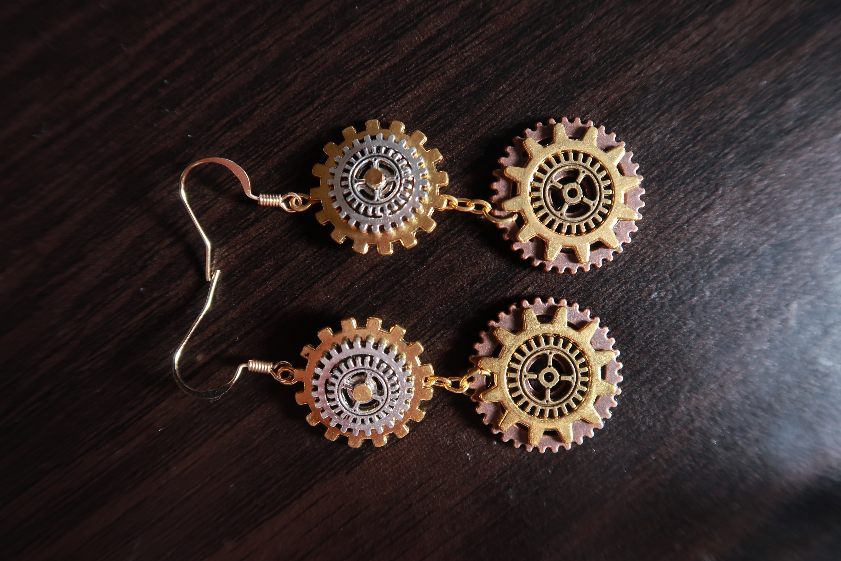 Handmade Steampunk Gear Earrings Etsy UK