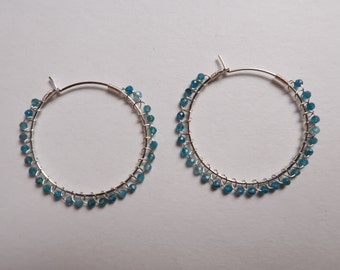 Apatite earrings,gemstone hoop earrings,silver earrings,silver hoops