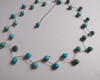 Turquoise necklace, floral necklace,gemstone choker,silver necklace