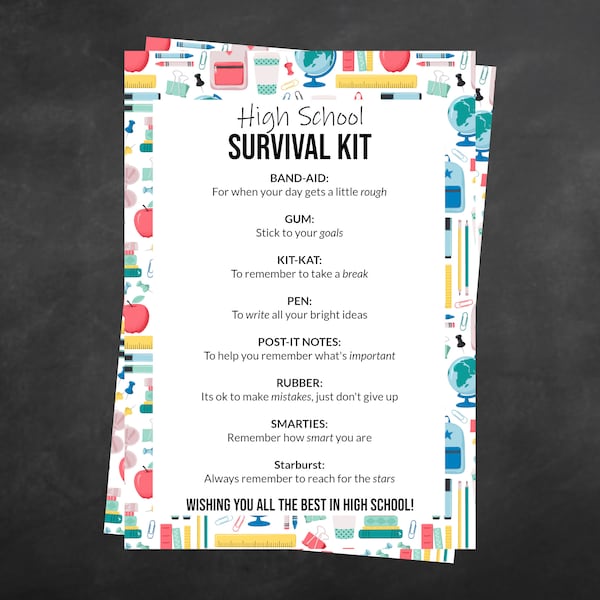 High School Survival Kit PRINTABLE DIGITAL FILE | Download Only | Mix Background