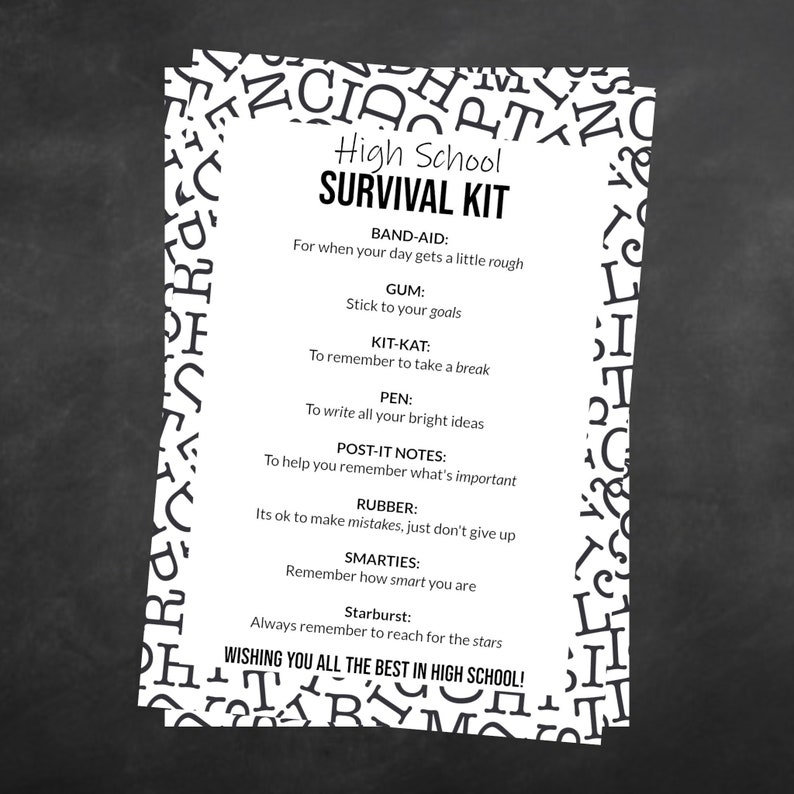 High School Survival Kit PRINTABLE DIGITAL FILE Download Only Etsy